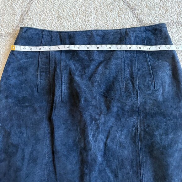Vintage Express Suede Mini Skirt 80s/90s Navy Blue High-Waisted Pencil Style - Picture 6 of 8